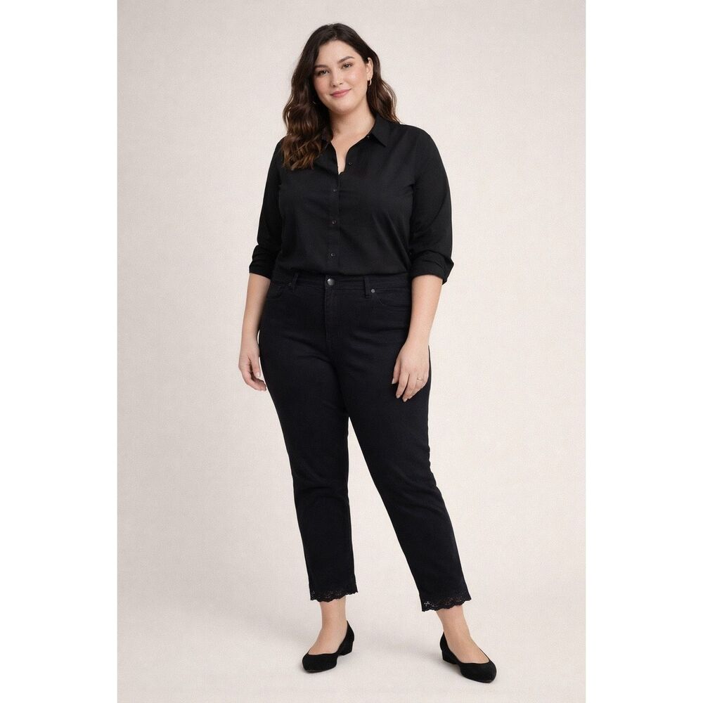 JustFab Black Lace Hem Ankle Pants Women Plus Size 18W Stretch NWT